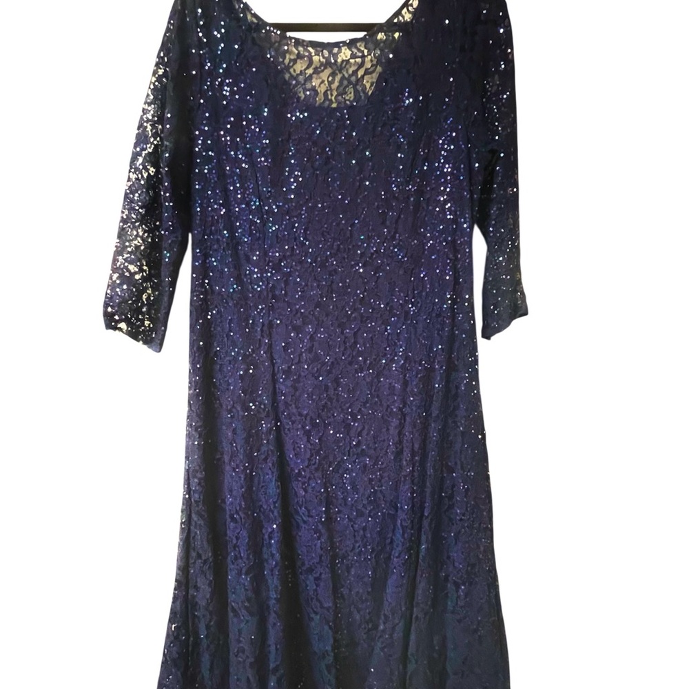 Elegant SLNY Navy Sequin Lace Midi Dress NWT! - Picture 3 of 8